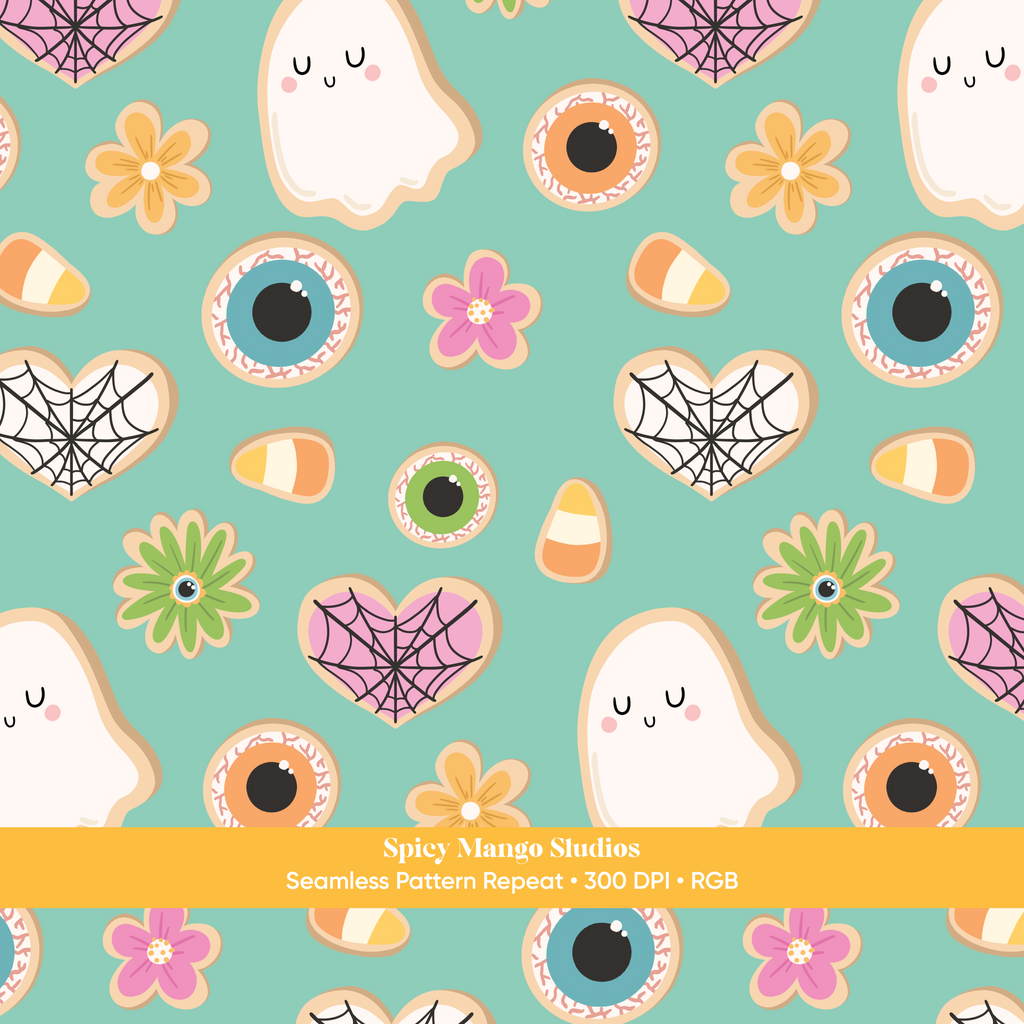 Green Halloween Cookies Seamless Pattern