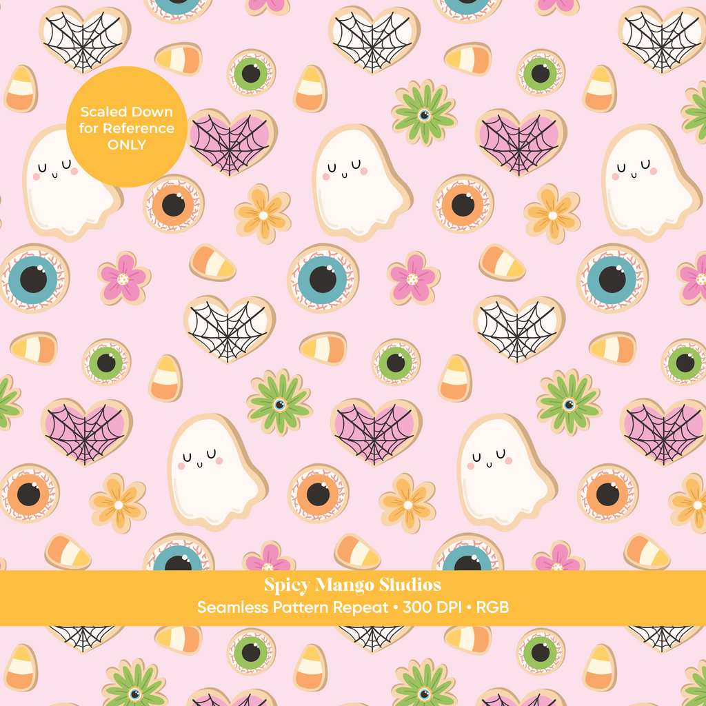 Pink Halloween Cookies Seamless Pattern