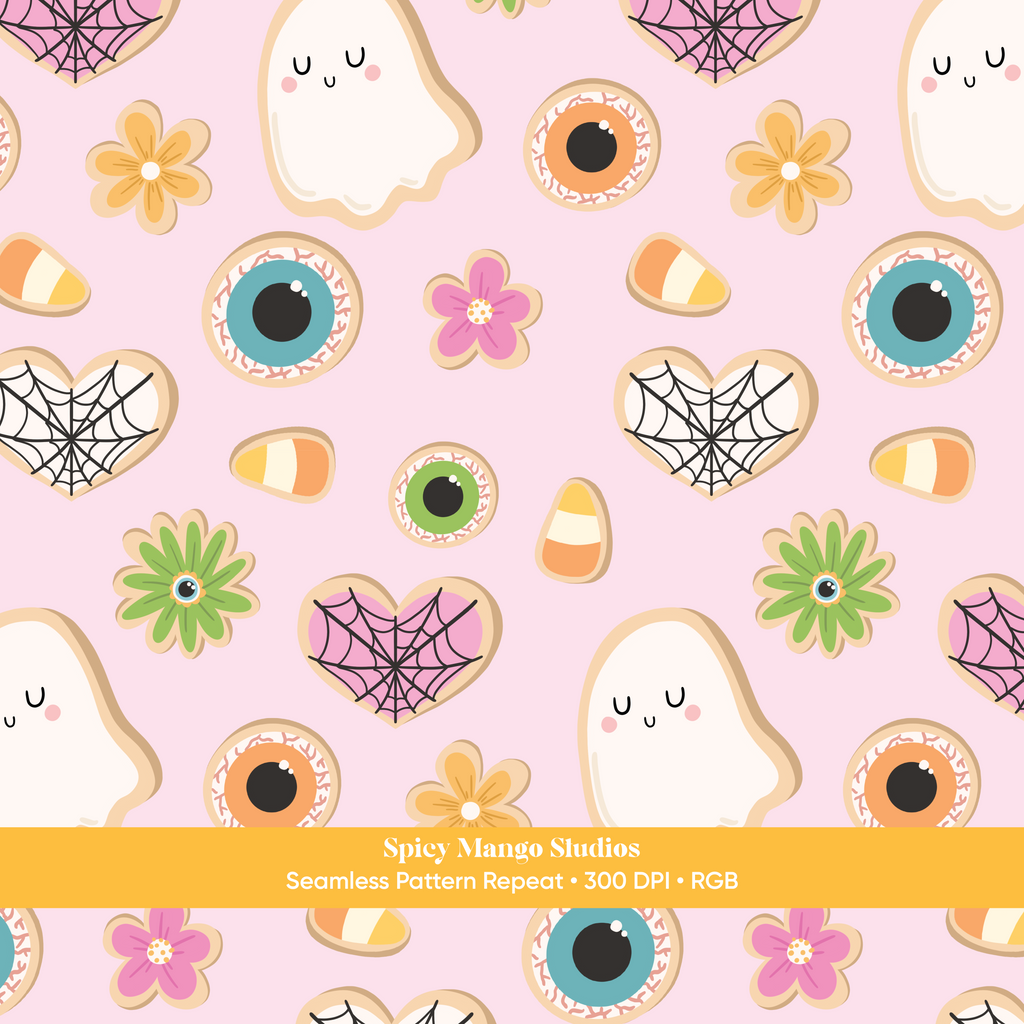 Pink Halloween Cookies Seamless Pattern