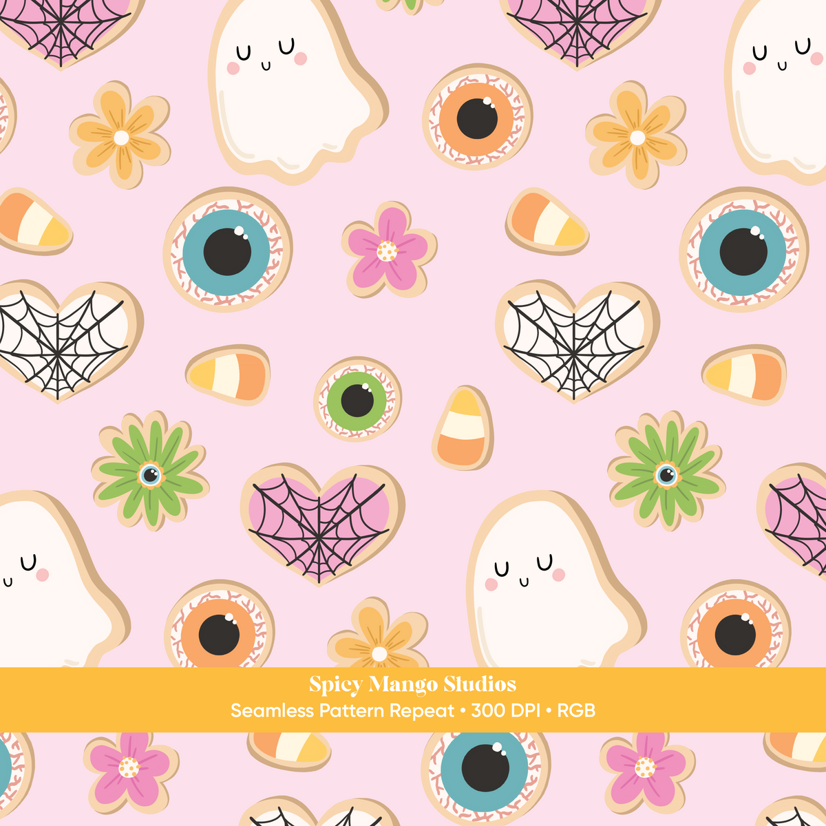 Pink Halloween Cookies Seamless Pattern