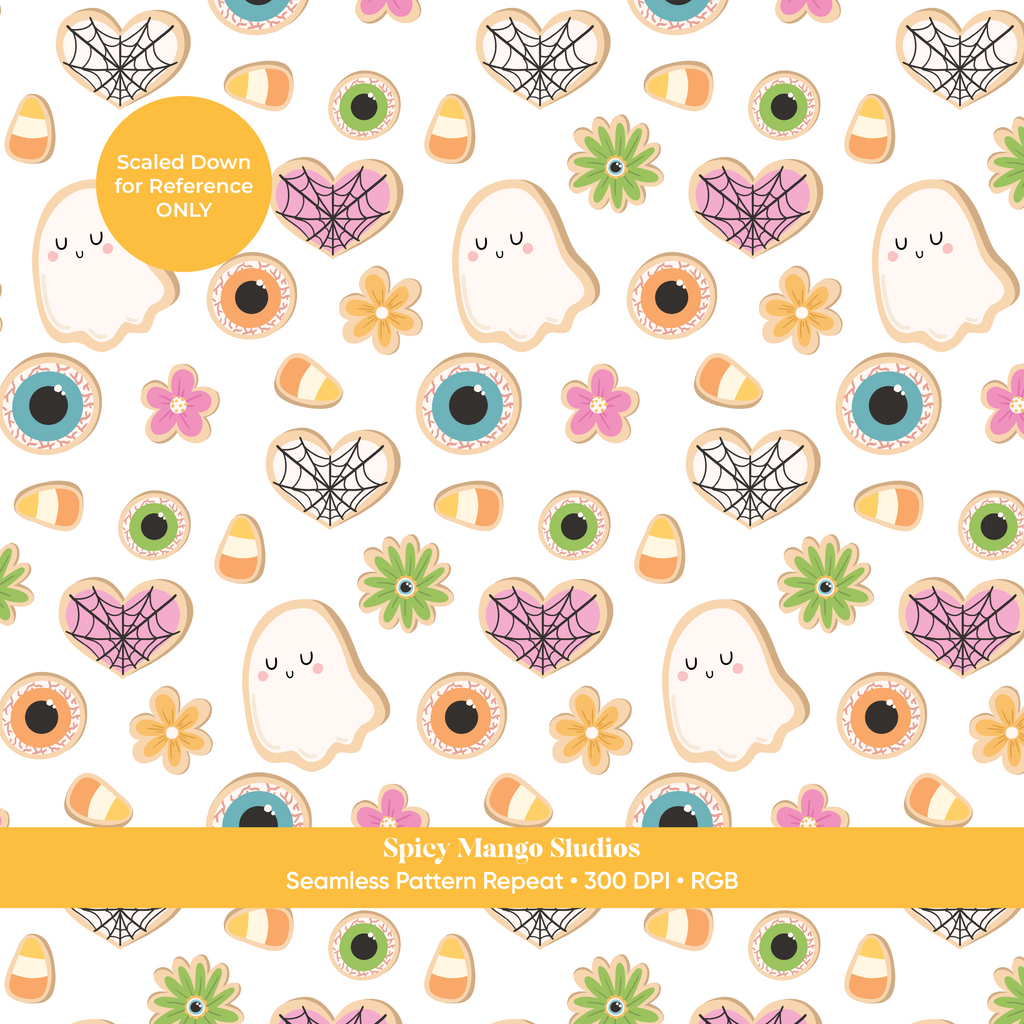 White Halloween Cookies Seamless Pattern