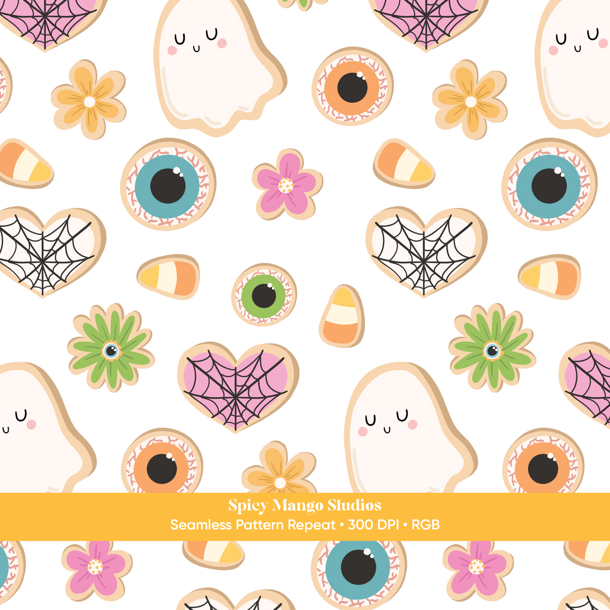 White Halloween Cookies Seamless Pattern