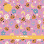 Pink Halloween Pumpkin Floral Seamless Pattern