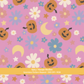 Pink Halloween Pumpkin Floral Seamless Pattern
