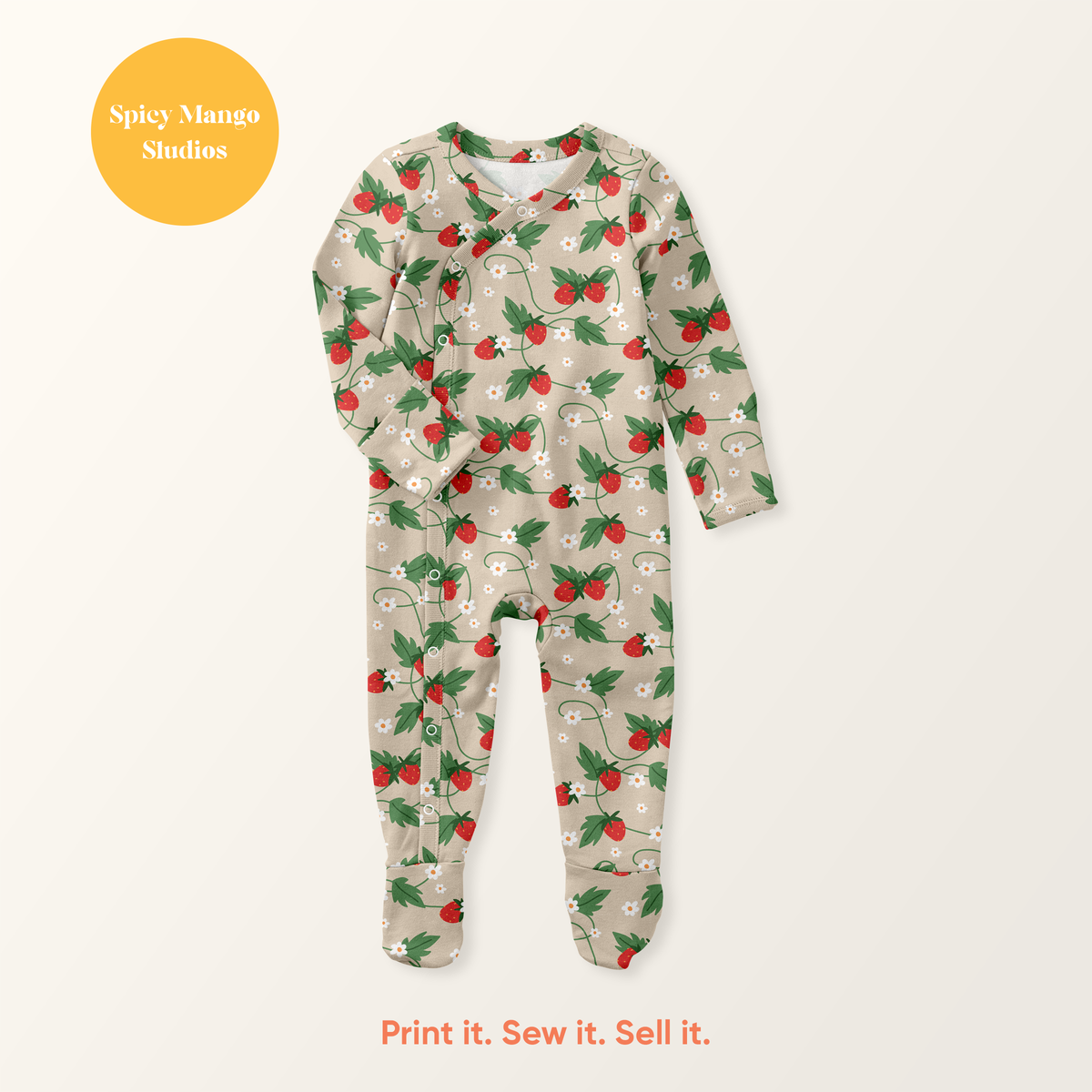 Beige Strawberry Summer Seamless Pattern