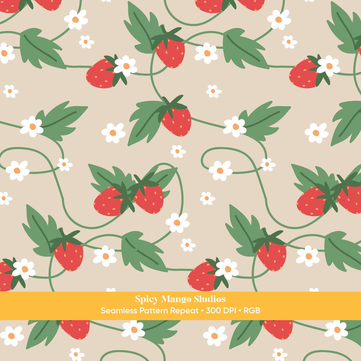Beige Strawberry Summer Seamless Pattern
