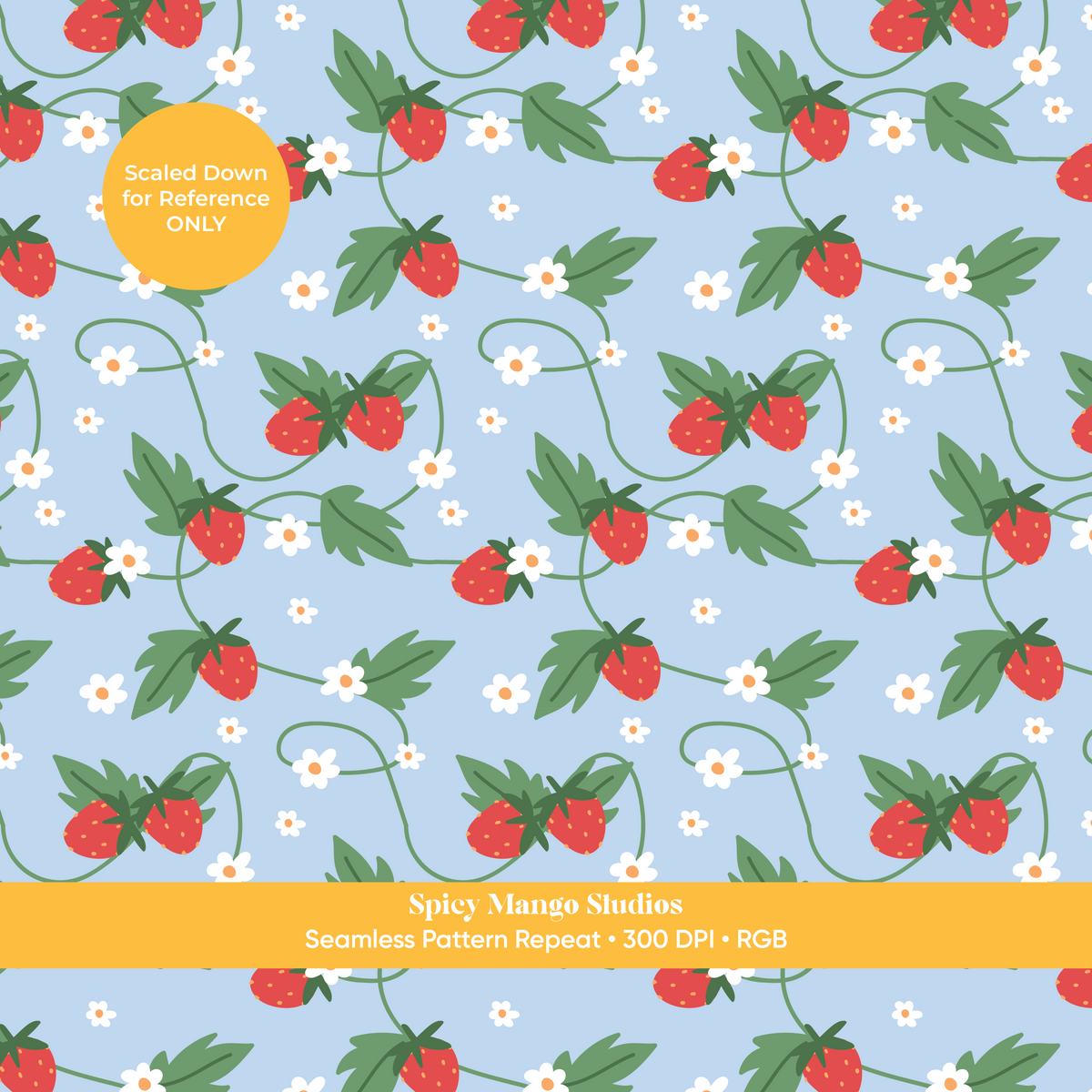 Blue Strawberry Summer Seamless Pattern