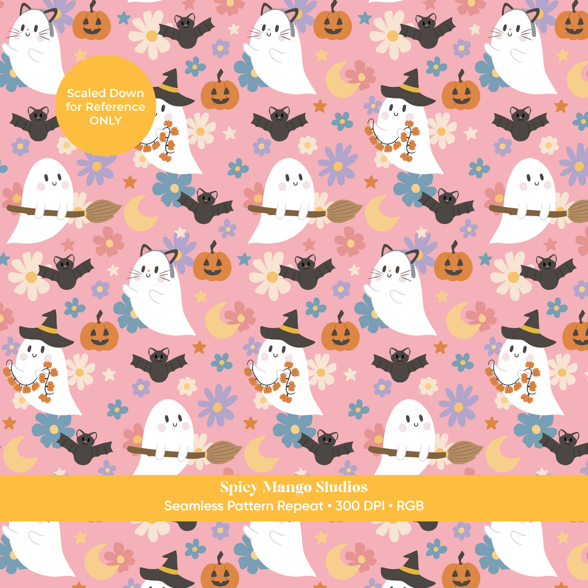Pink Halloween Ghost Seamless Pattern