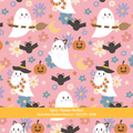 Pink Halloween Ghost Seamless Pattern