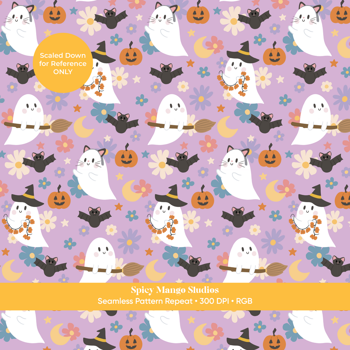 Purple Halloween Ghost Seamless Pattern