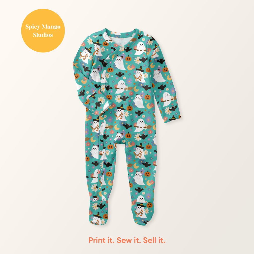Teal Halloween Ghost Seamless Pattern