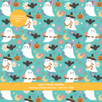 Teal Halloween Ghost Seamless Pattern