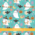 Teal Halloween Ghost Seamless Pattern