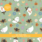 Green Ditsy Halloween Ghost Seamless Pattern