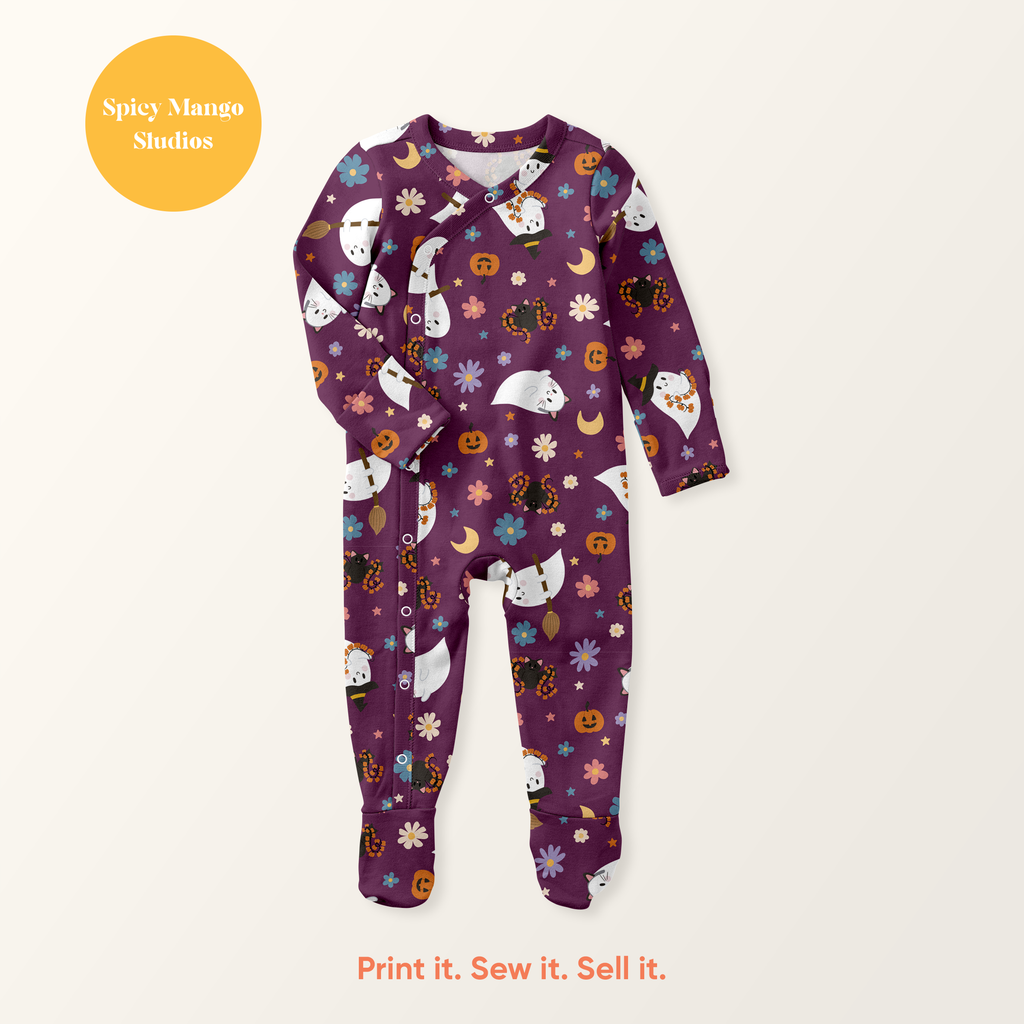 Plum Ditsy Halloween Ghost Seamless Pattern