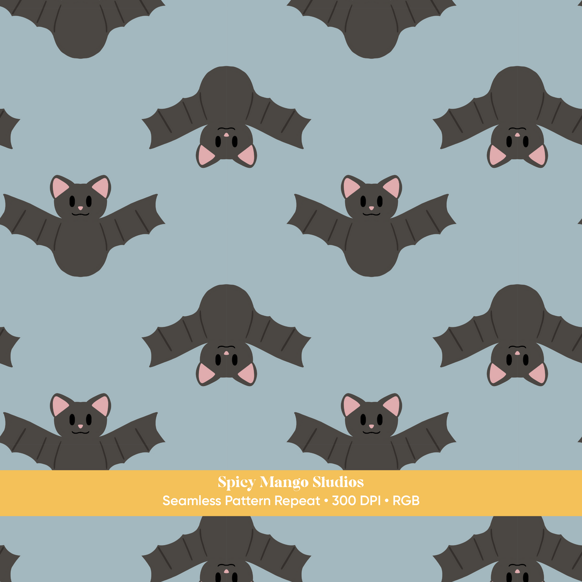 Dusty Blue Halloween Bat Seamless Pattern