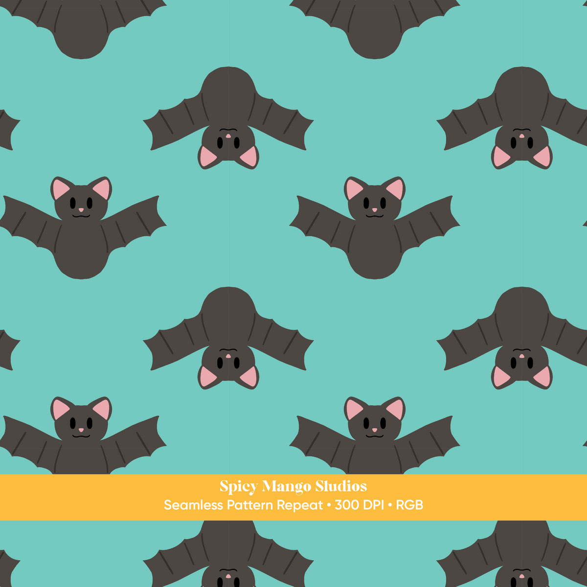 Teal Halloween Bat Seamless Pattern