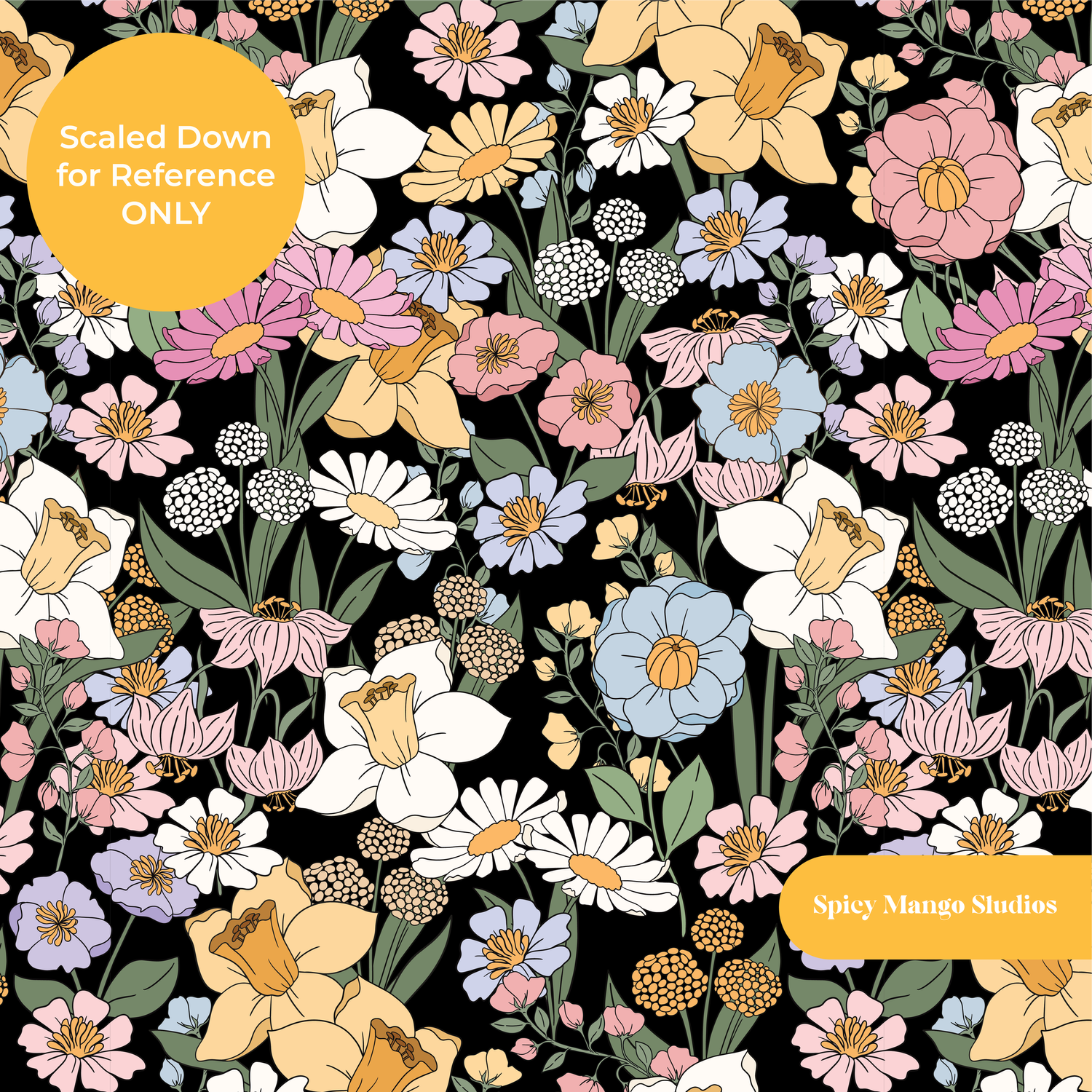 Black Simone Floral Seamless Pattern