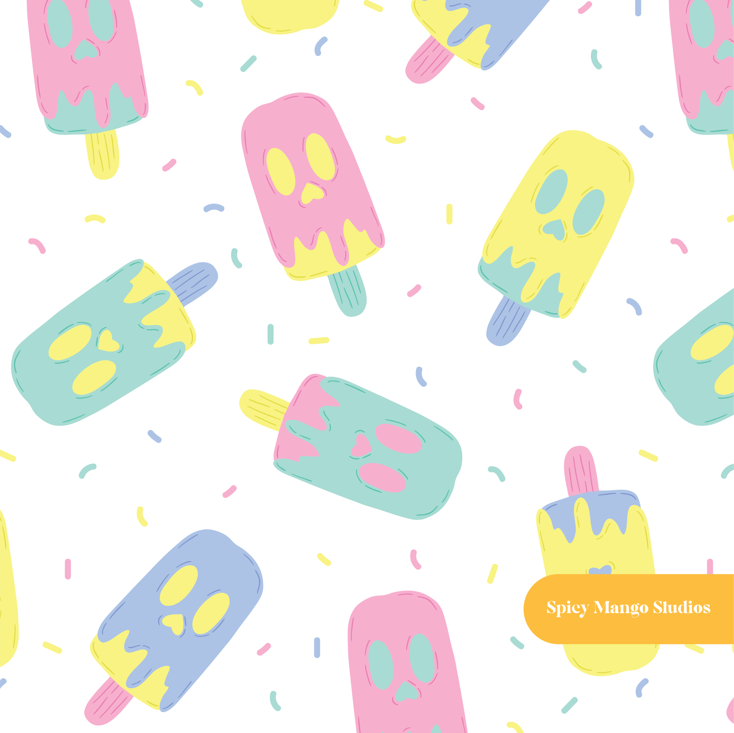 White Spooky Halloween Popsicles Seamless Pattern