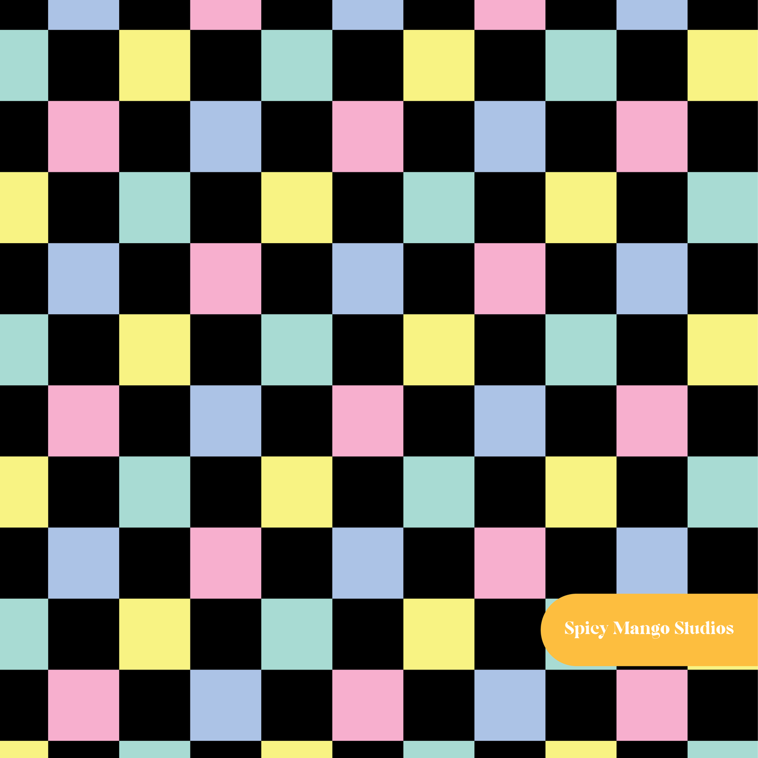 Black Spooky Halloween Checker Seamless Pattern