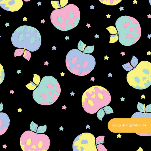 Black Spooky Halloween Apples Seamless Pattern