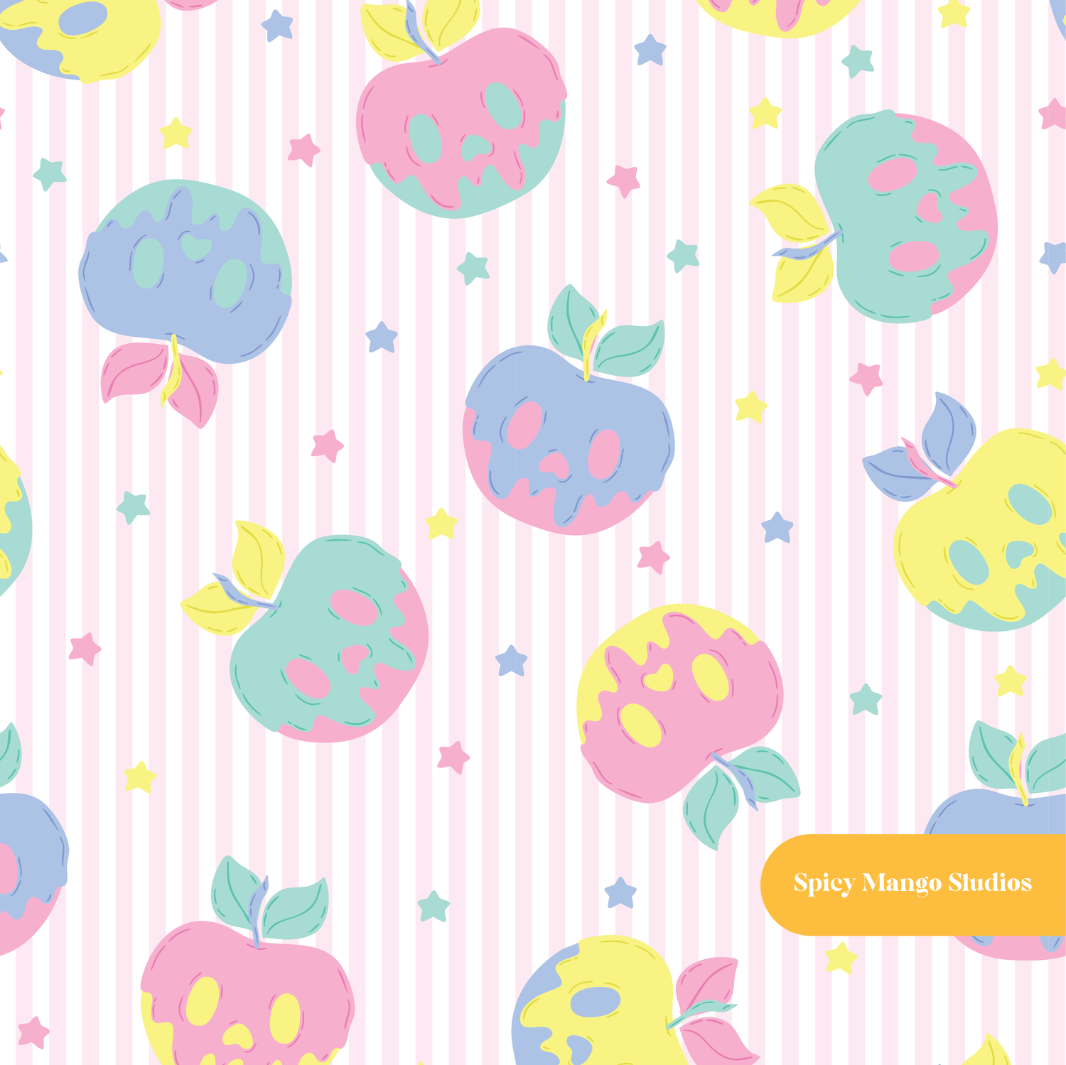 Pink Stripe Spooky Halloween Apples Seamless Pattern