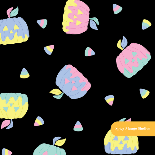 Black Spooky Halloween Pumpkins Seamless Pattern