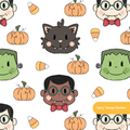 White Spooky Spirits Halloween Seamless Pattern