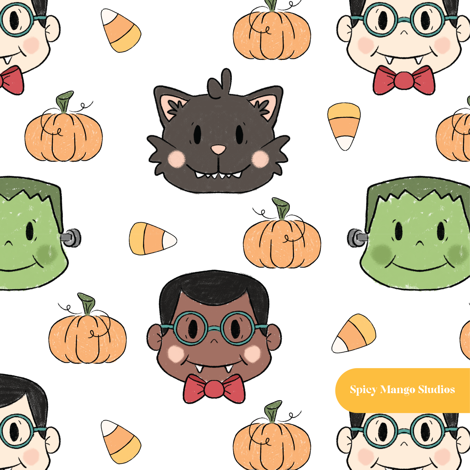 White Spooky Spirits Halloween Seamless Pattern