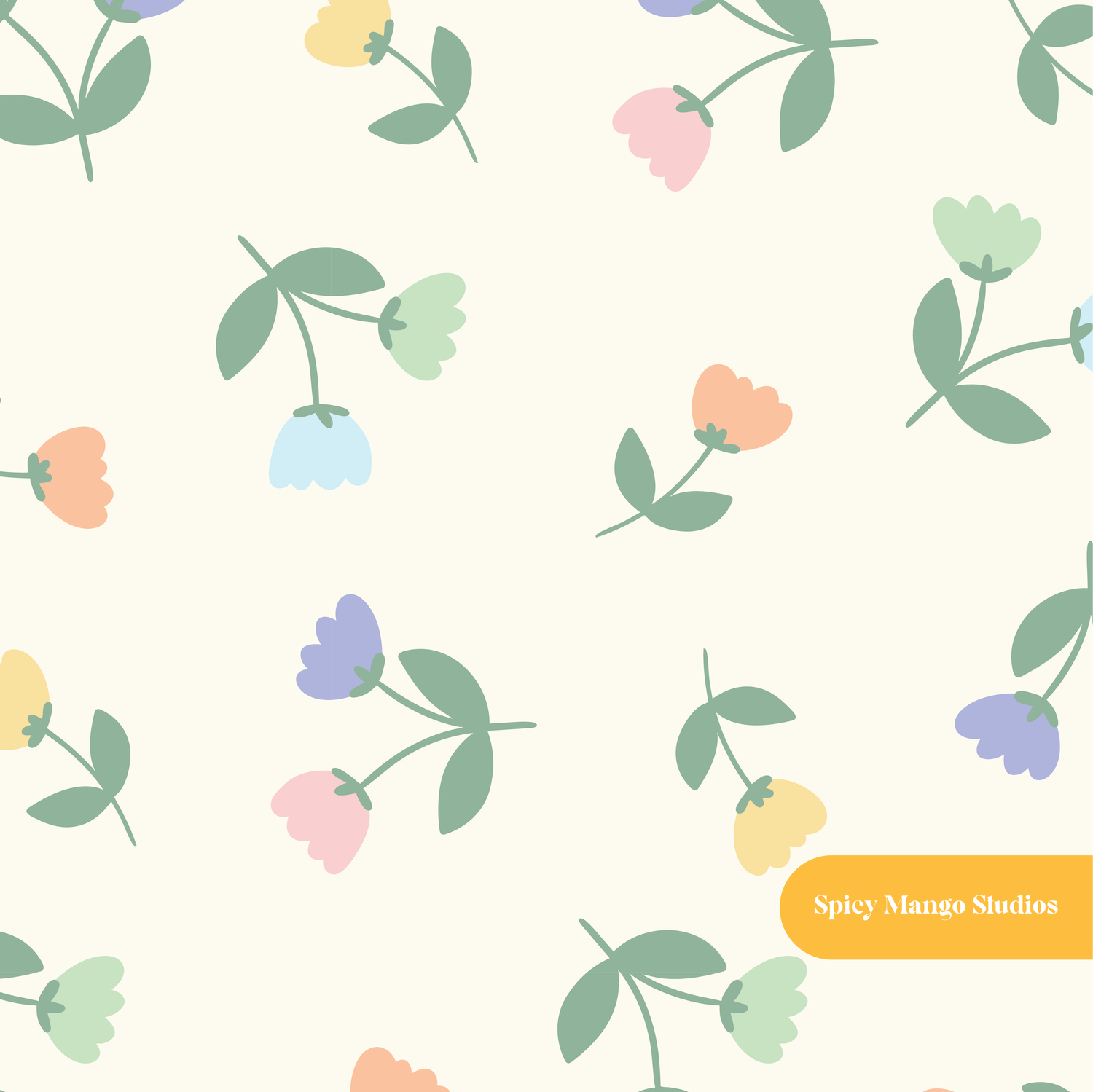 Off White Spring Tulips Floral Seamless Pattern