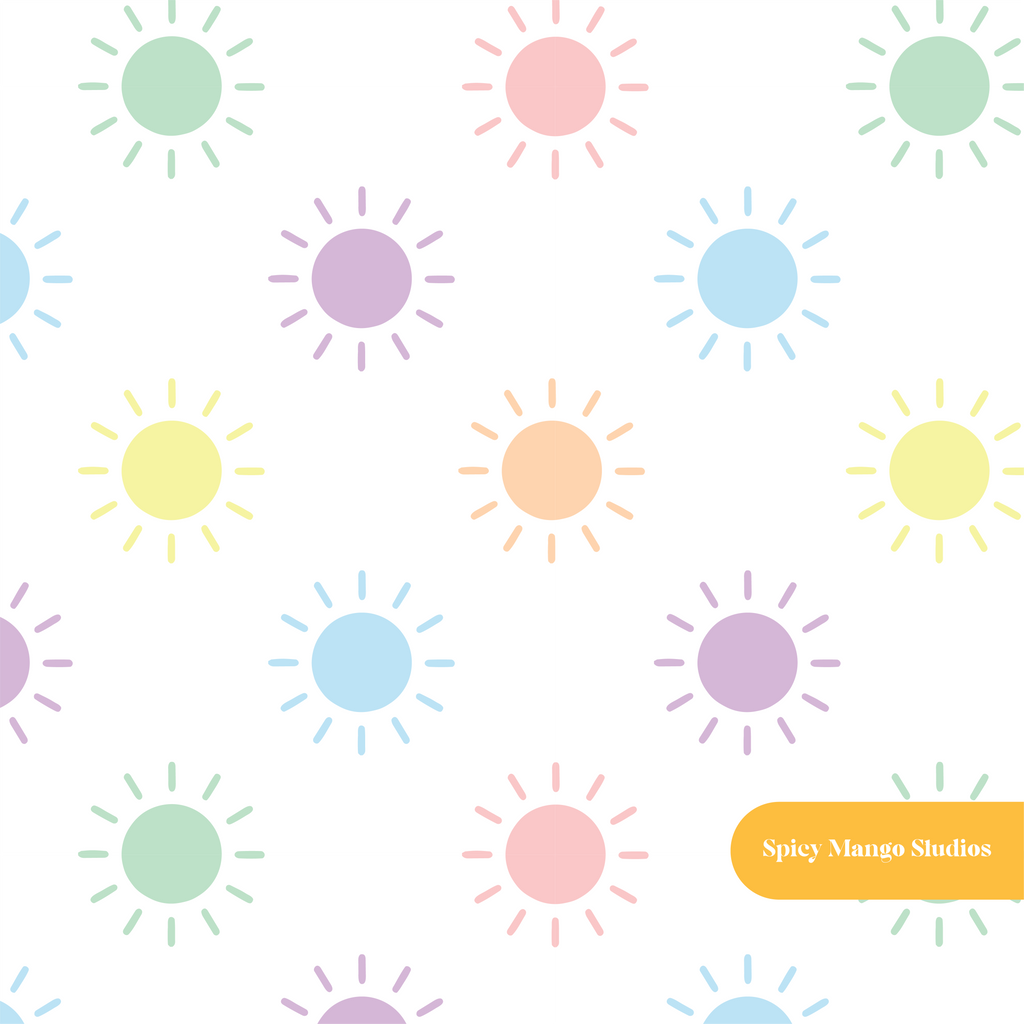 White Tropical Suns Seamless Pattern