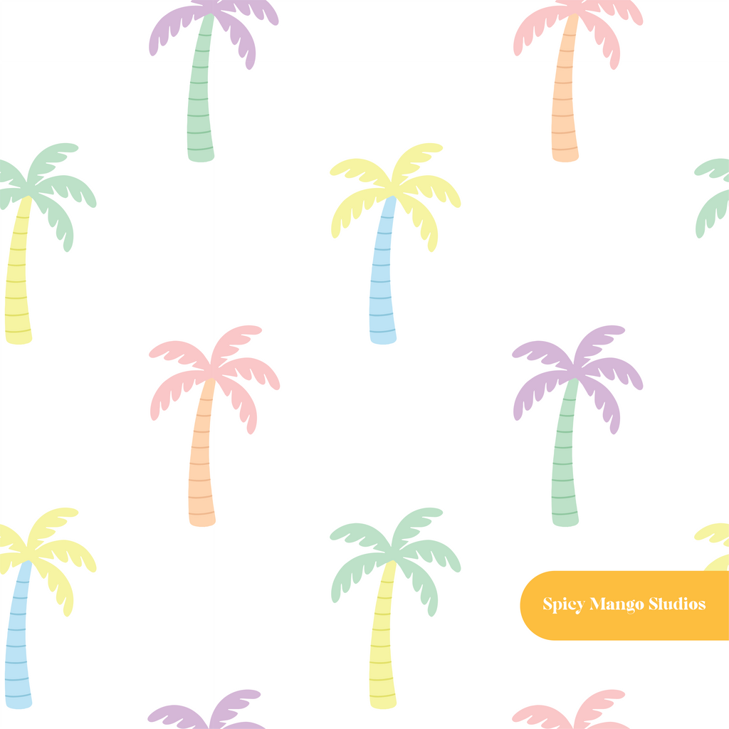 White Tropical Palm Trees Seamless Pattern