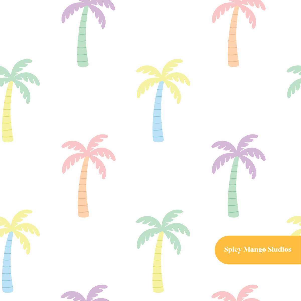 White Tropical Palm Trees Seamless Pattern