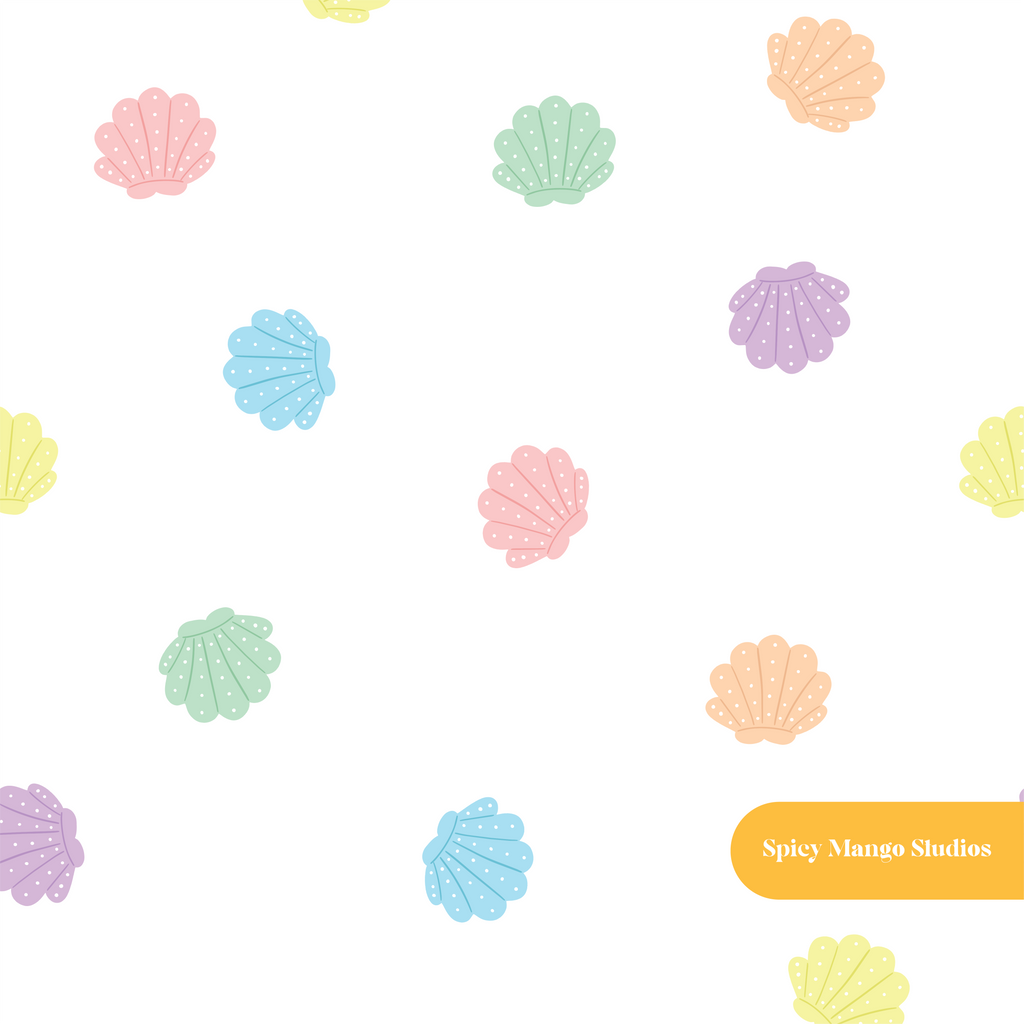 White Tropical Shells Seamless Pattern