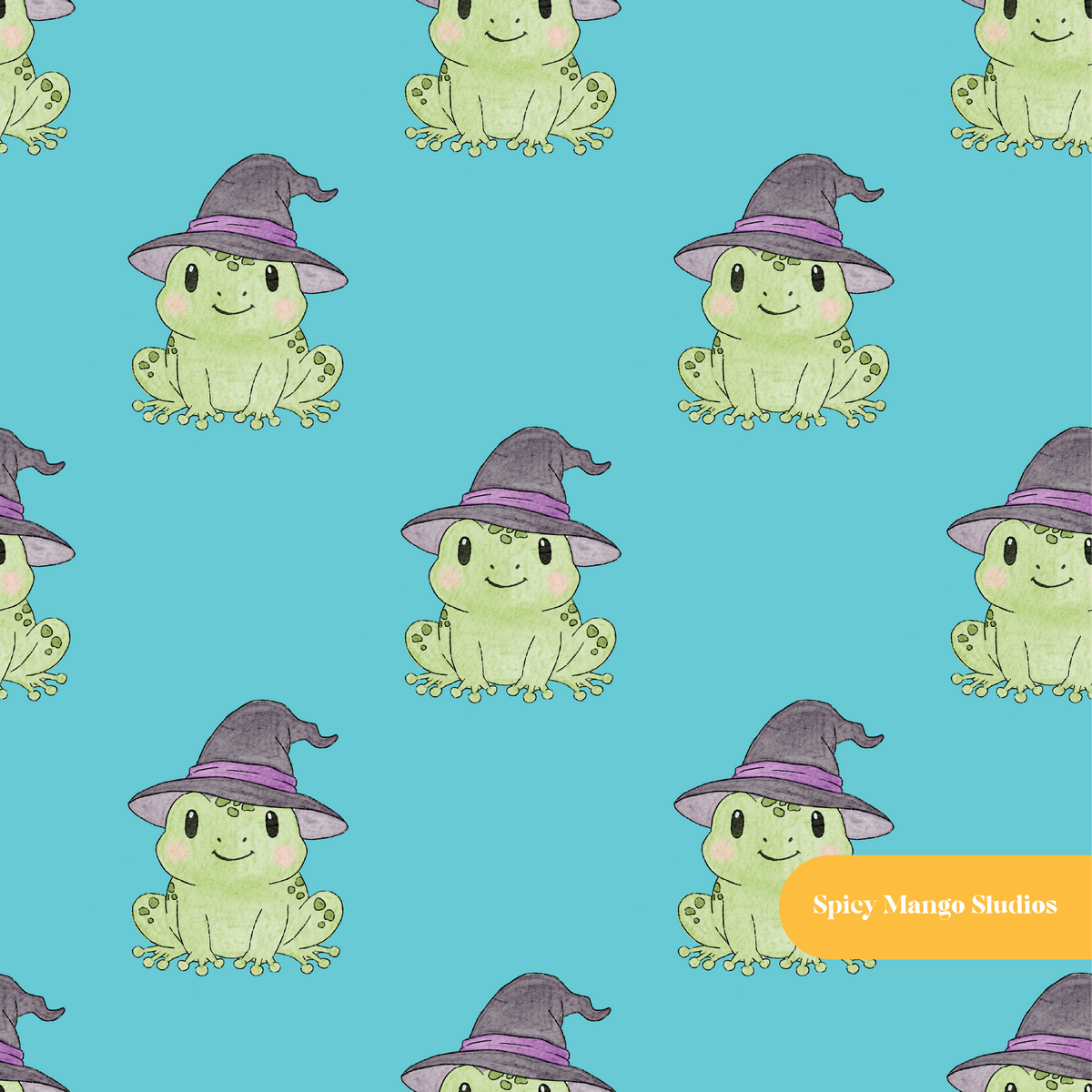 Aqua Witchy Frog Seamless Pattern