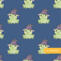 Blue Witchy Frog Seamless Pattern