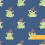 Blue Witchy Frog Seamless Pattern