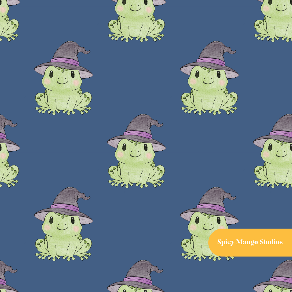 Blue Witchy Frog Seamless Pattern
