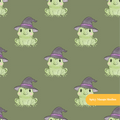 Dark Green Witchy Frog Seamless Pattern