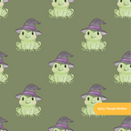 Dark Green Witchy Frog Seamless Pattern