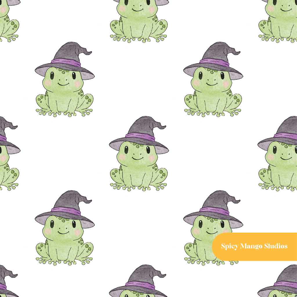 White Witchy Frog Seamless Pattern