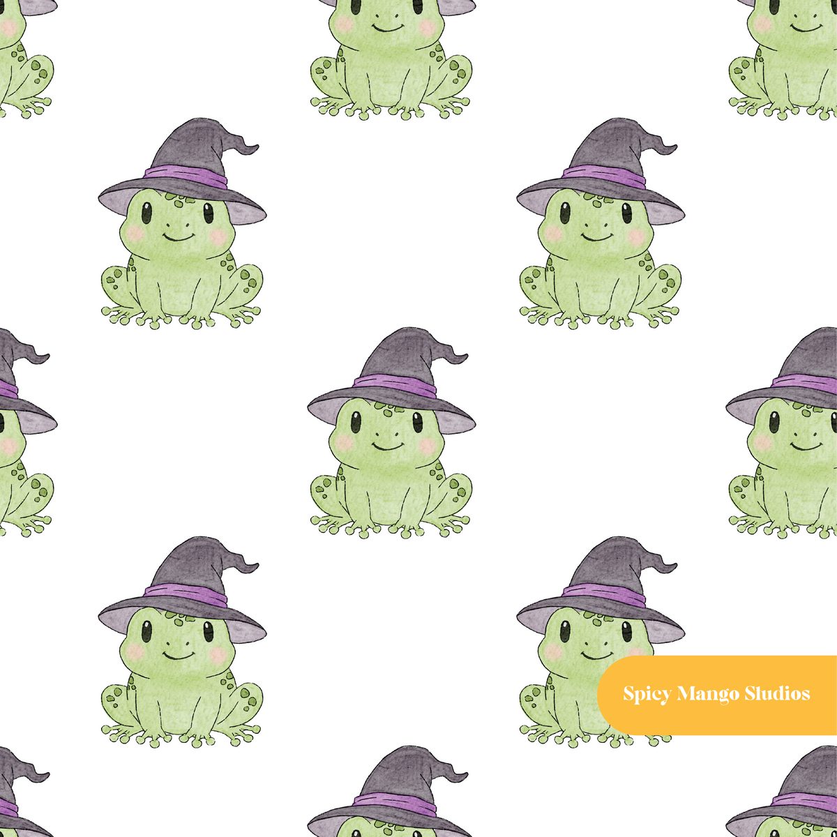 White Witchy Frog Seamless Pattern