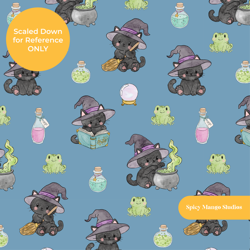 Blue Witchy Halloween Seamless Pattern – Digital Download