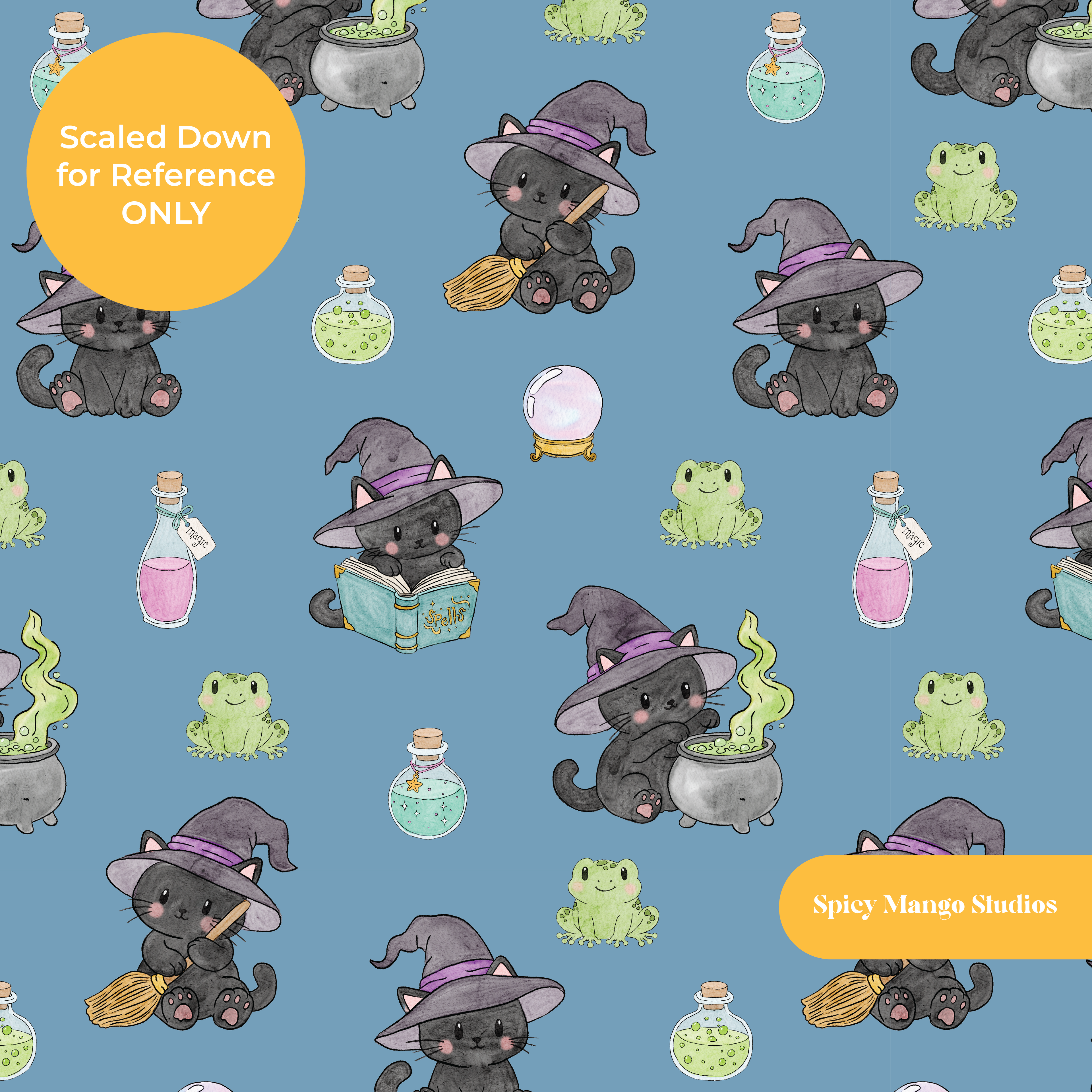 Blue Witchy Halloween Seamless Pattern – Digital Download