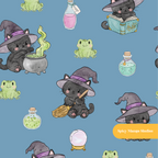 Blue Witchy Halloween Seamless Pattern – Digital Download