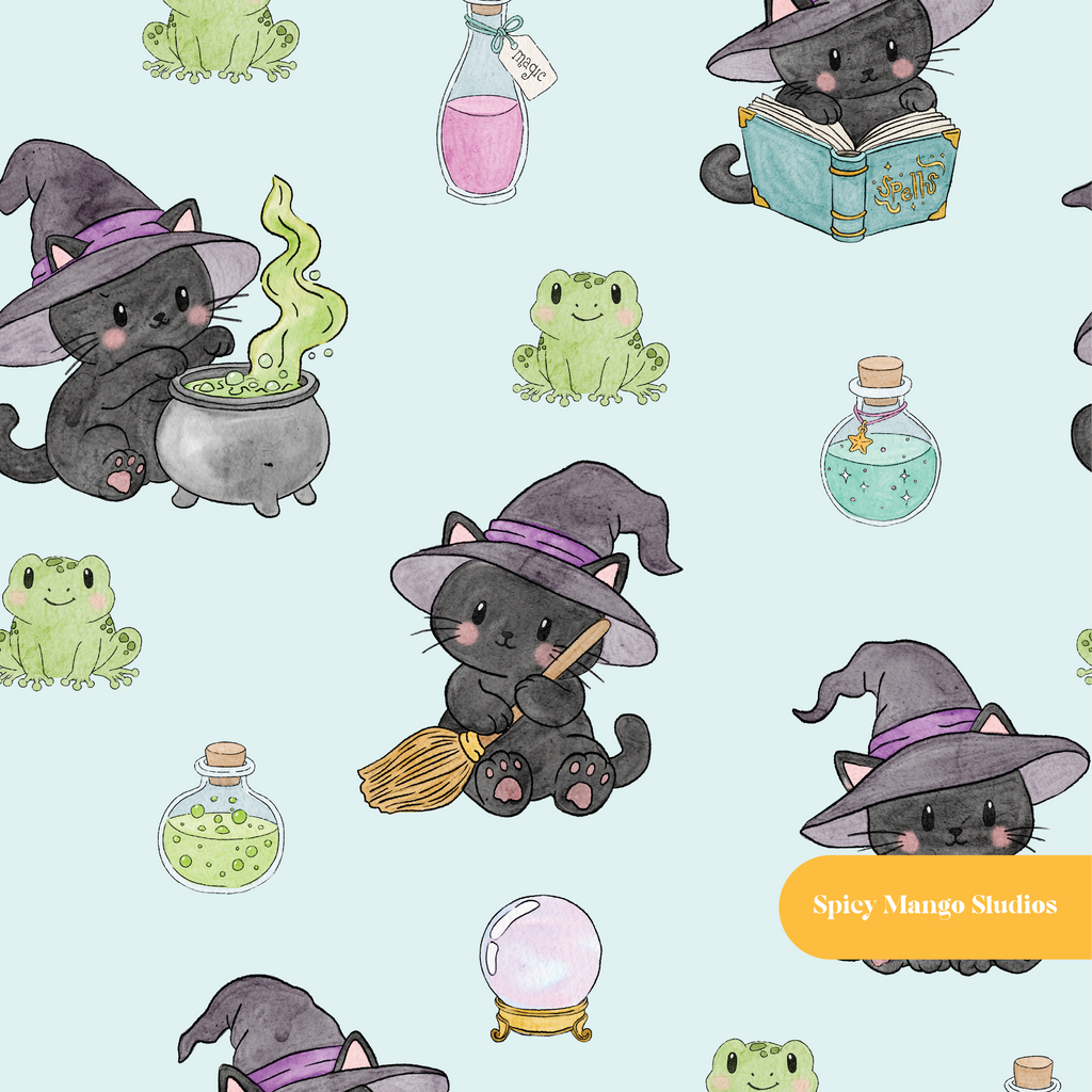 Mint Witchy Halloween Seamless Pattern – Digital Download
