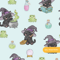 Mint Witchy Halloween Seamless Pattern – Digital Download
