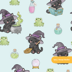Mint Witchy Halloween Seamless Pattern – Digital Download