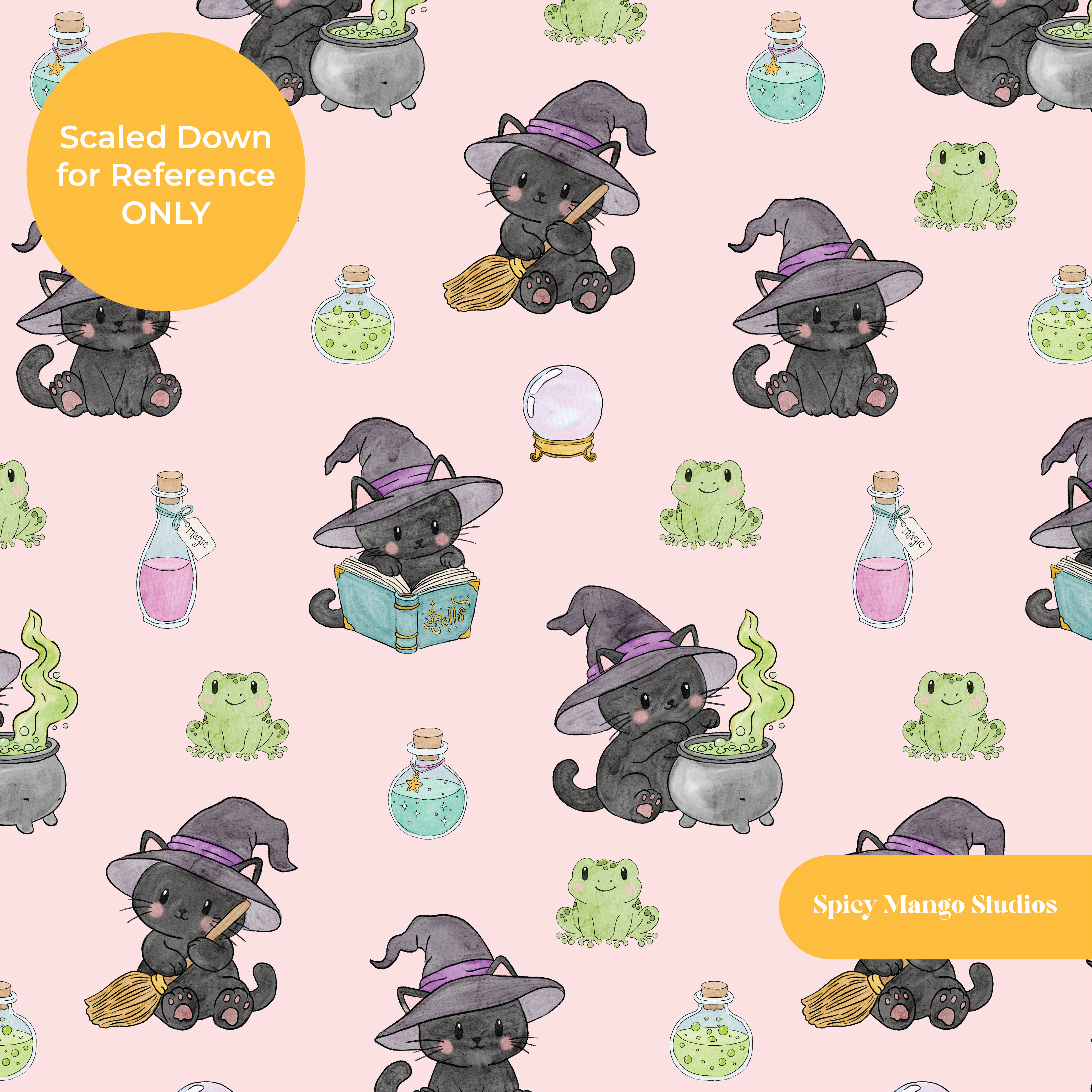 Pink Witchy Halloween Seamless Pattern – Digital Download