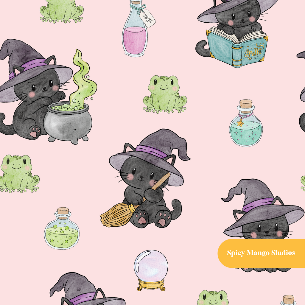 Pink Witchy Halloween Seamless Pattern – Digital Download